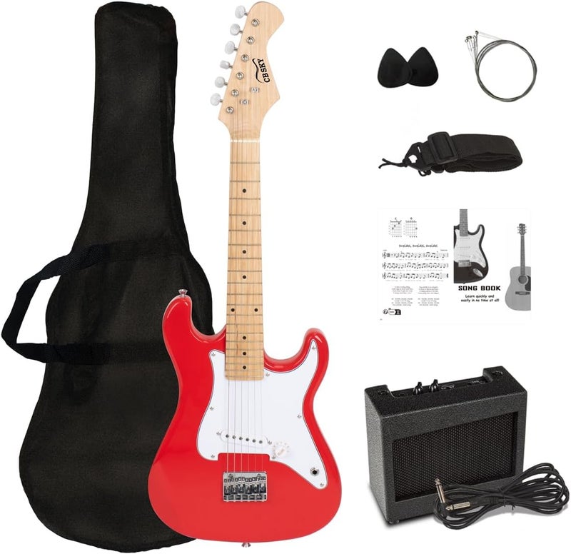 CB SKY 30 Inch Kids Electric Guitar Beginner Kit, Junior Size Mini Electric Guitar for Children with Amplifier (battery/adaptor not included) and Guitar bag, Unisex Red - Image 1